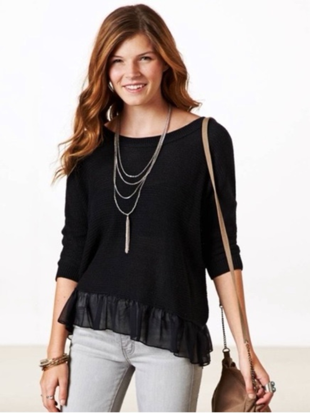 American Eagle Outfitters Black Ribbed Crewneck Sweater